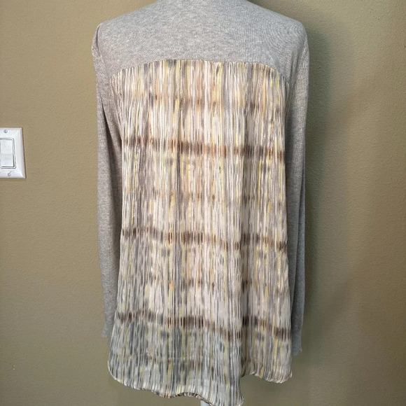 ANTHROPOLOGIE Sheer Chiffon Back Grey Striped Cardigan Sweater - size medium - Picture 2 of 6